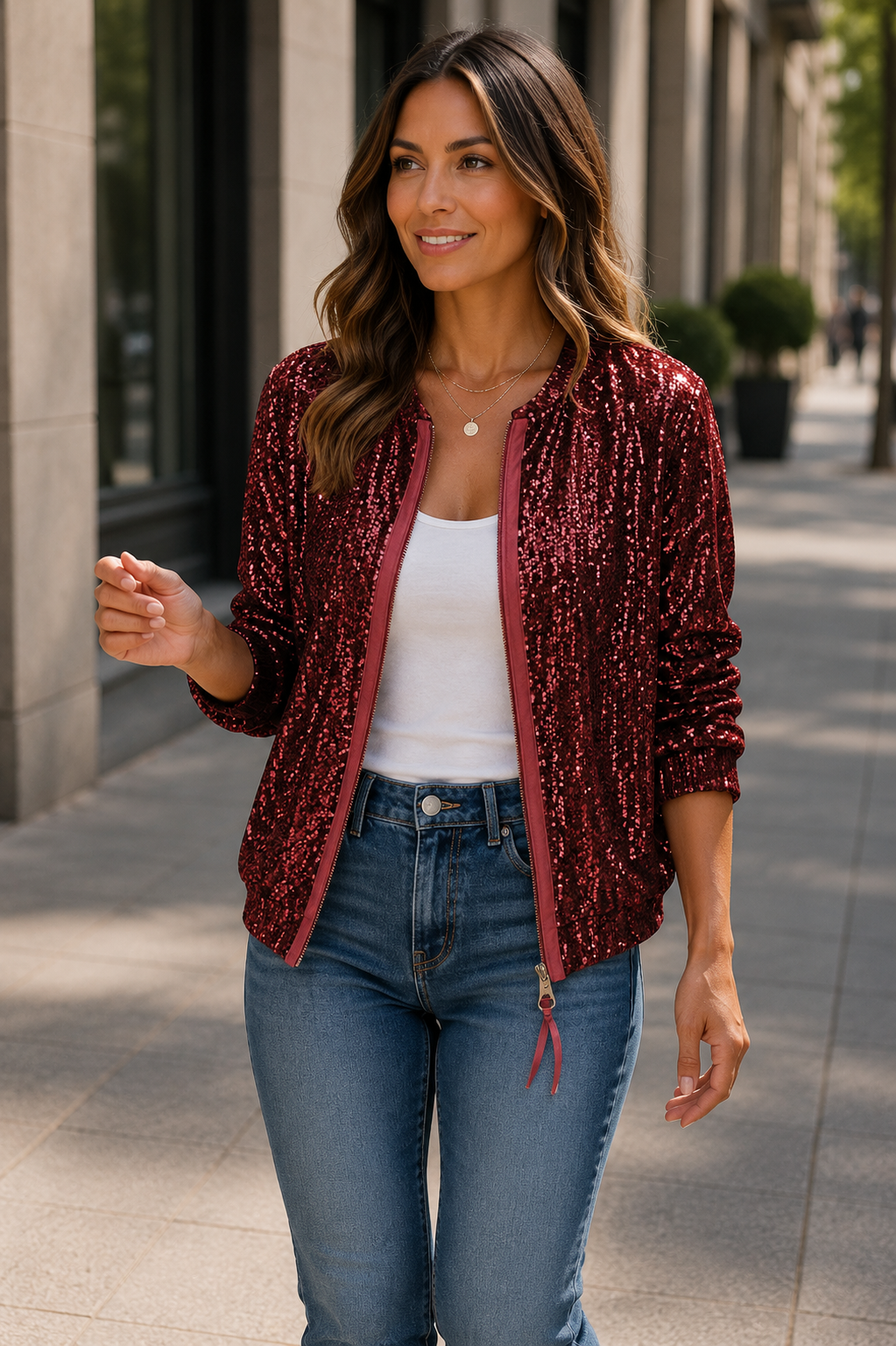 Chic Sequin Jacket with Modern Bomber Silhouette
