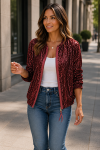 Chic Sequin Jacket with Modern Bomber Silhouette