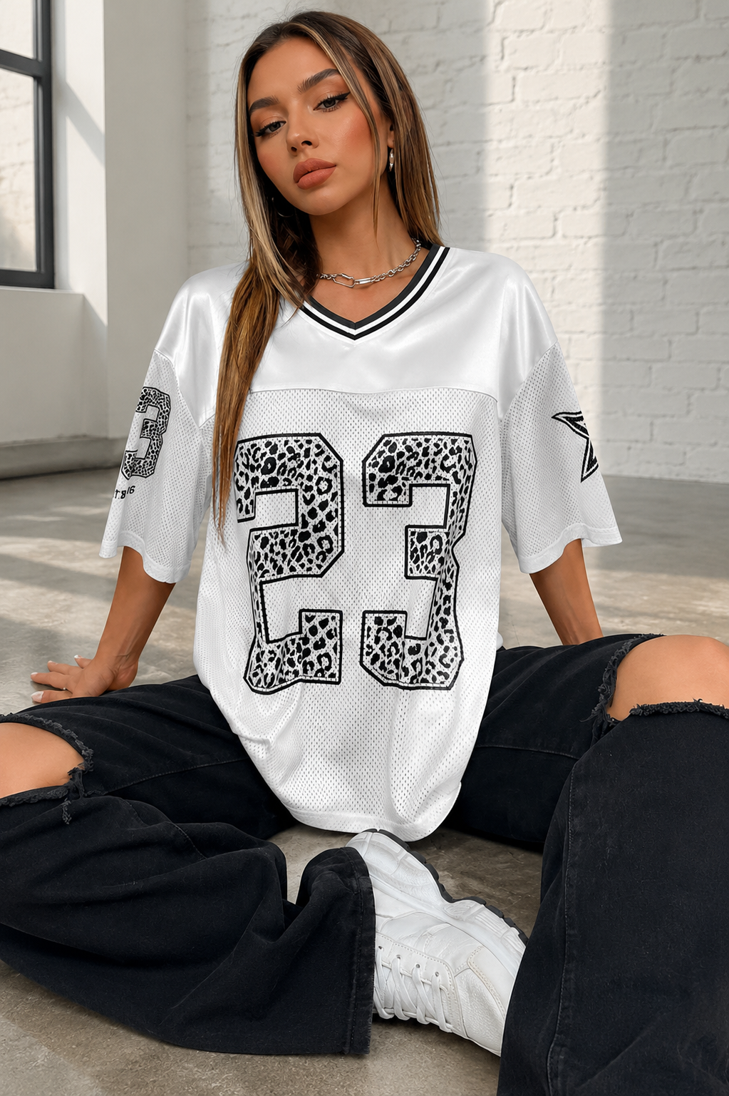 Oversized Animal Print V-Neck Top