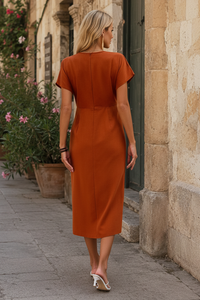 V-Neck Midi Dress with Split Detail