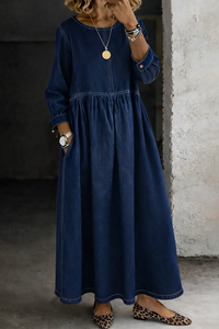Elsie | Women's Denim Dress with Long Sleeves, Round Neck