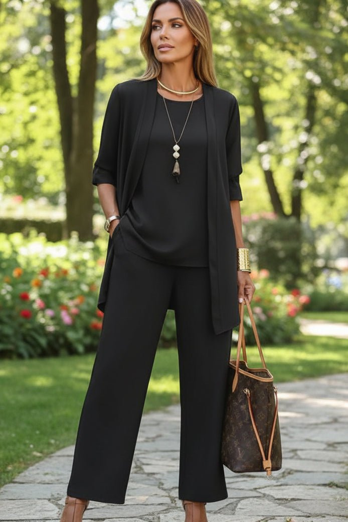 Chic 3-Piece Summer Lounge Set with Flowy Pants and Cover-Up 2