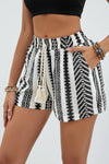 Chic Black and White Geometric Tassel Shorts for Effortless Style 0