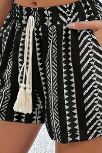Chic Black and White Geometric Tassel Shorts for Effortless Style 9