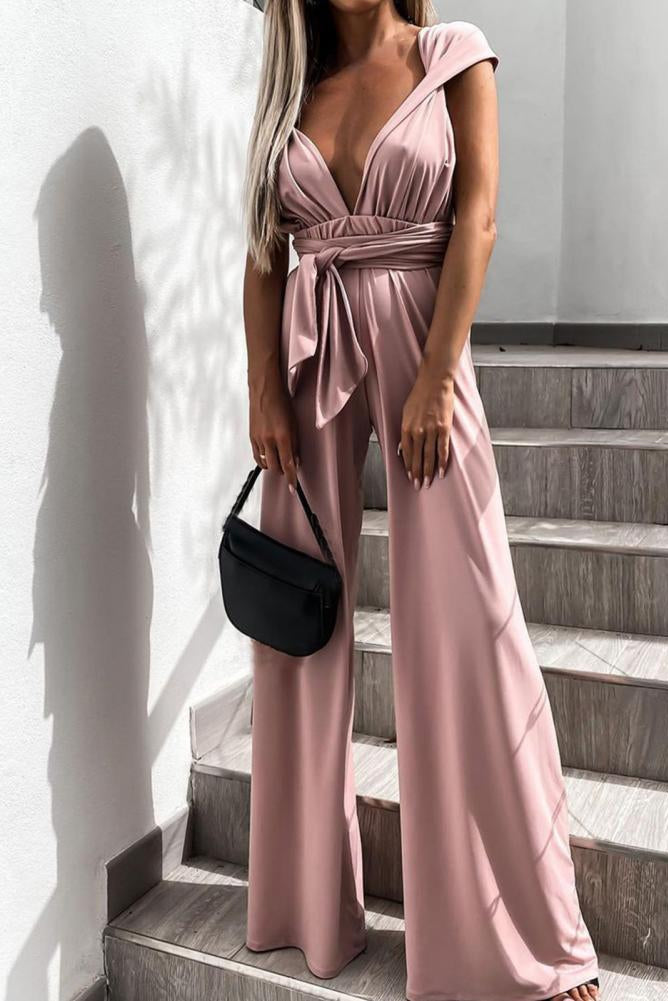 Chic Elegant Jumpsuit with Deep V-Neck and Wide-Leg Design for Effortless Style 2