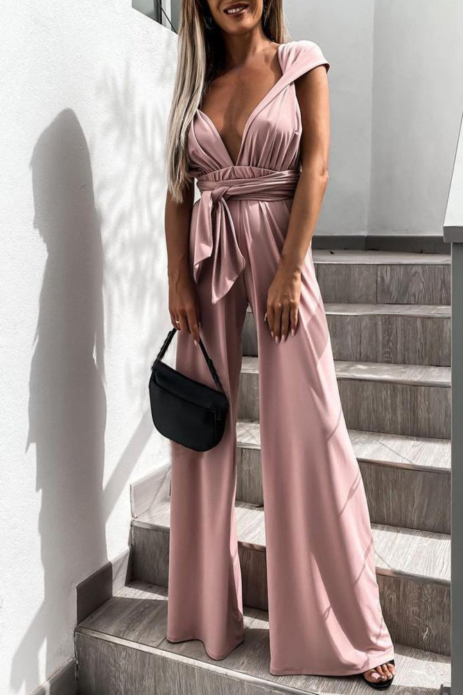 Chic Elegant Jumpsuit with Deep V-Neck and Wide-Leg Design for Effortless Style 7
