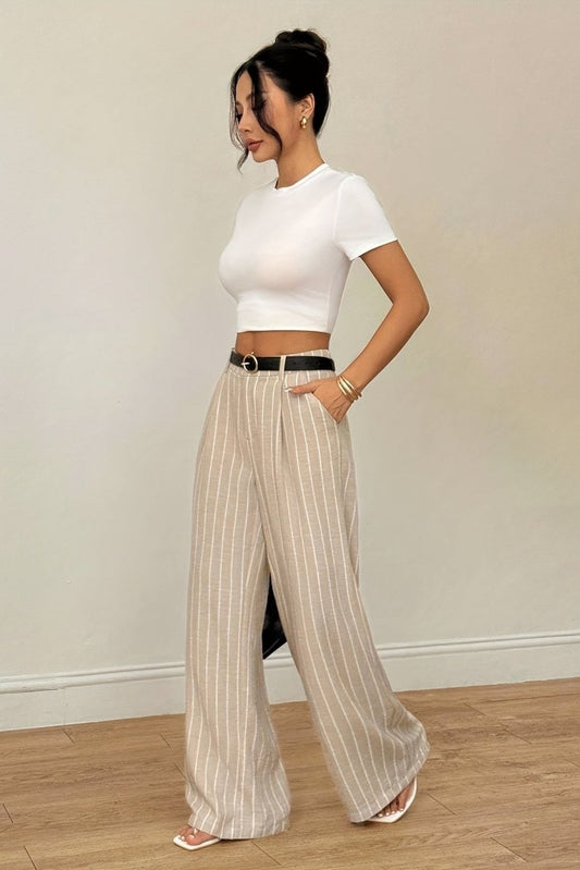 Chic High-Rise Striped Trousers for Stylish Work Pants and Effortless Elegance 0