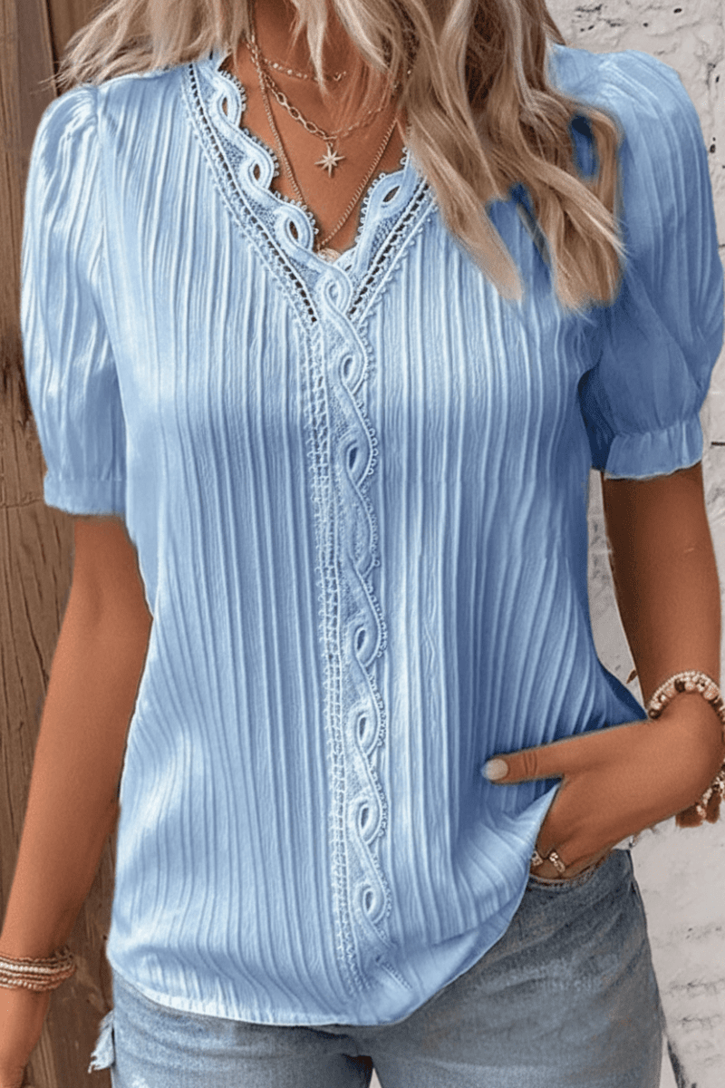 Chic Lace Blouse with V-Neck Design for Elegant Style and Versatility 3