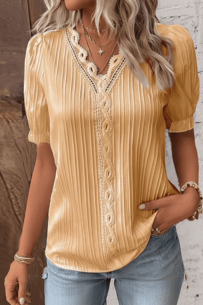 Chic Lace Blouse with V-Neck Design for Elegant Style and Versatility 5