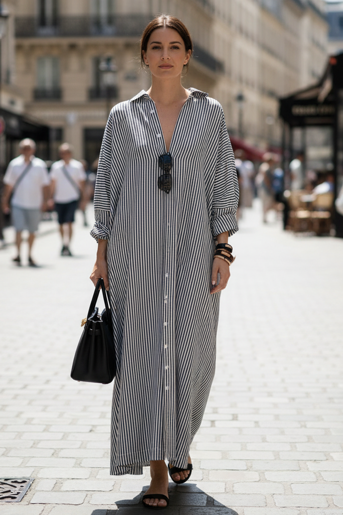 Chic Oversized Shirt Dress with Striped Pattern for Effortless Style 0