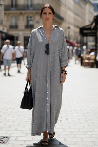 Chic Oversized Shirt Dress with Striped Pattern for Effortless Style 0