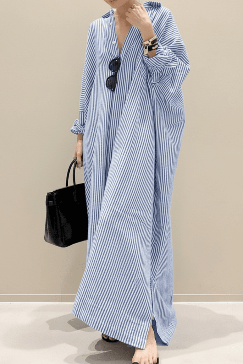 Chic Oversized Shirt Dress with Striped Pattern for Effortless Style 1