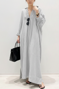 Chic Oversized Shirt Dress with Striped Pattern for Effortless Style 2
