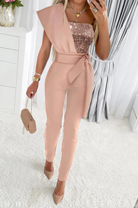 Chic Sequin Jumpsuit for Elegant Evenings with High-Waist Trousers 1