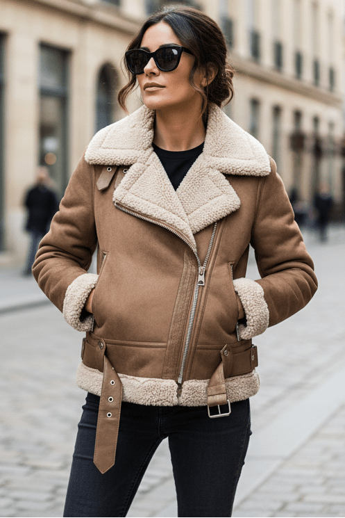 Chic Sherpa Bomber Jacket for Stylish Comfort 0
