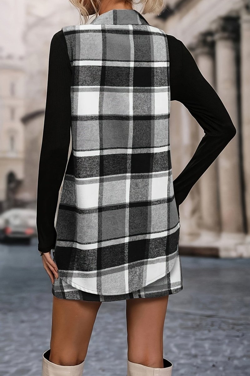 Chic Sleeveless Checkered Vest and Skirt Set for All Seasons 3