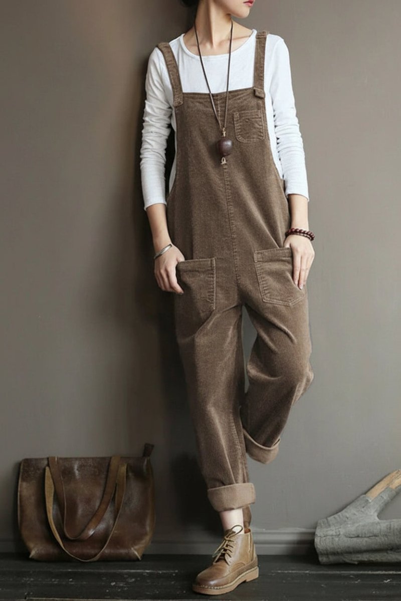 Chic Sleeveless Wide-Leg Corduroy Jumpsuit for Effortless Style 0
