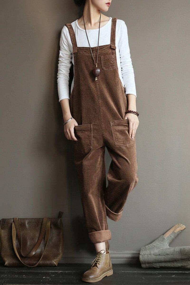 Chic Sleeveless Wide-Leg Corduroy Jumpsuit for Effortless Style 1