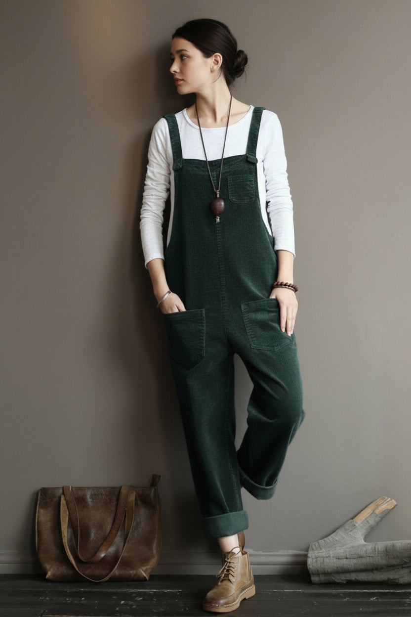 Chic Sleeveless Wide-Leg Corduroy Jumpsuit for Effortless Style 2