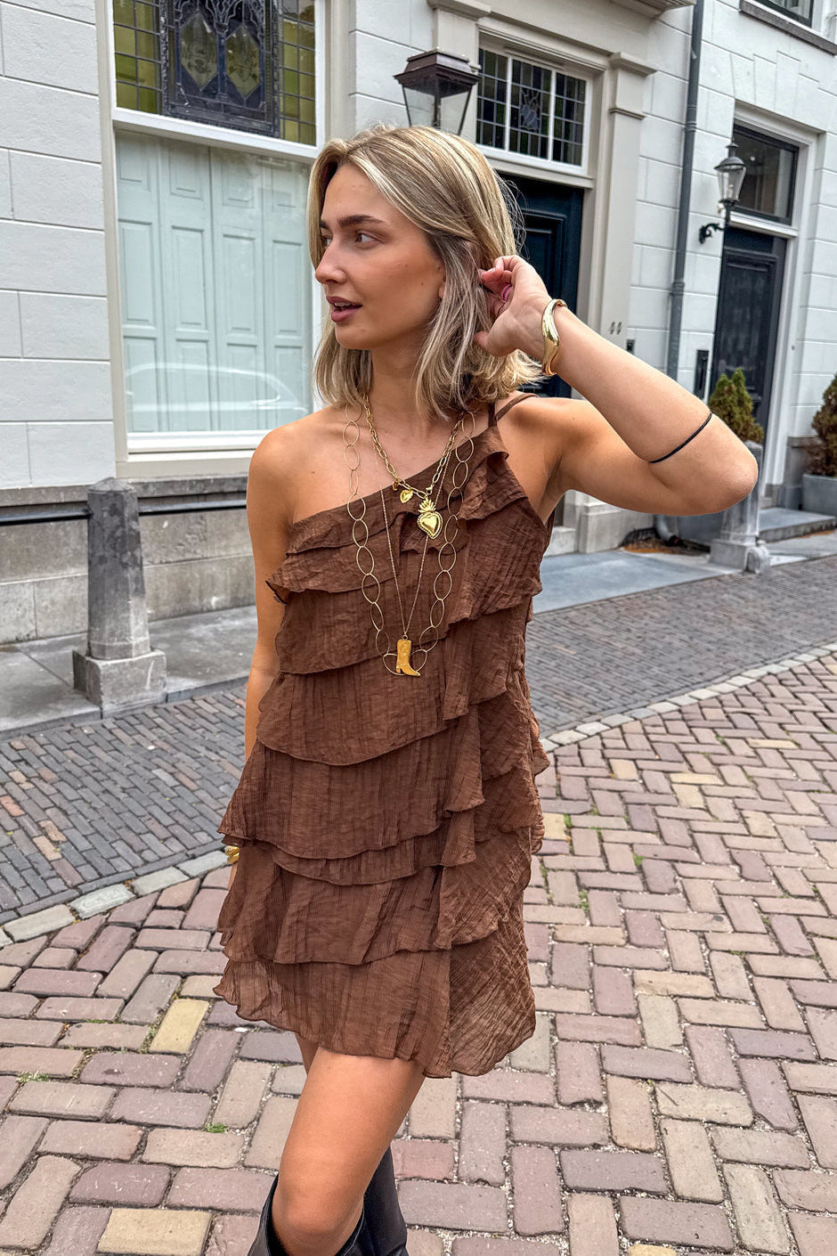 Chic Summer Mini Dress - Asymmetrical Strap, Ruffles, Lightweight & Breathable 6