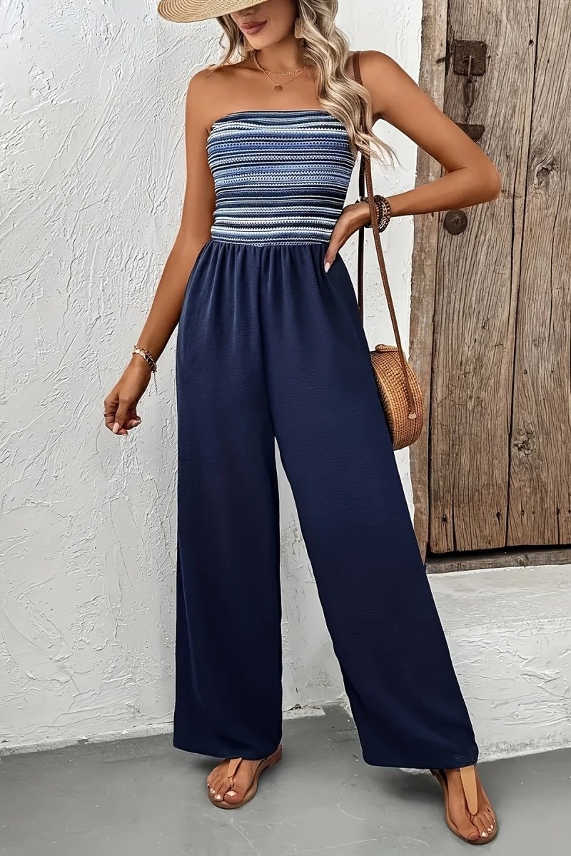 Chic White Jumpsuit for Women with Adjustable Tie-Shoulders and Breezy Wide-Leg Design 0