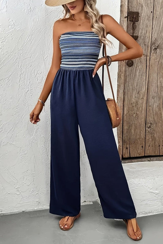 Chic White Jumpsuit for Women with Adjustable Tie-Shoulders and Breezy Wide-Leg Design 0