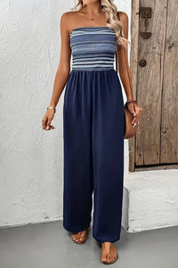 Chic White Jumpsuit for Women with Adjustable Tie-Shoulders and Breezy Wide-Leg Design 1