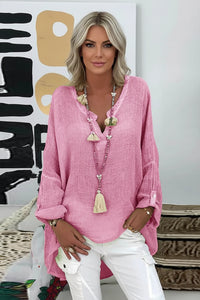Chic & Comfy - Women's Blouse, Casual Long Sleeve V Neck Cotton-Linen Blend 11
