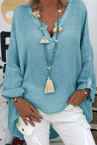 Chic & Comfy - Women's Blouse, Casual Long Sleeve V Neck Cotton-Linen Blend 13