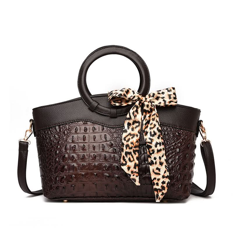Croc-Embossed Round-Handle Handbag