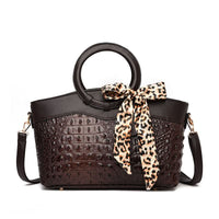 Croc-Embossed Round-Handle Handbag