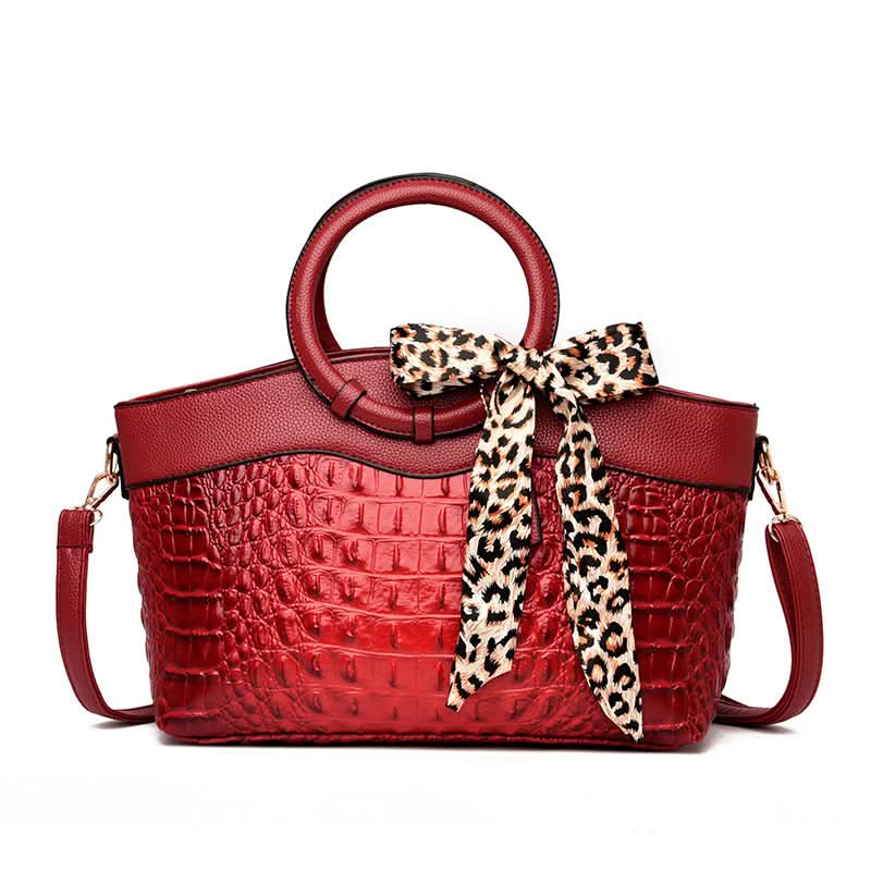 Croc-Embossed Round-Handle Handbag