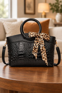 Croc-Embossed Round-Handle Handbag