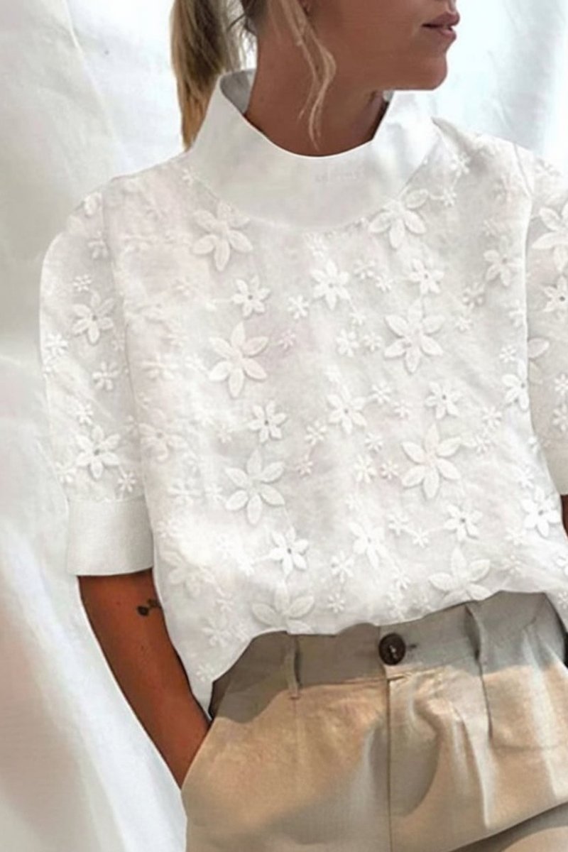 Classic Embroidered Hip-Length Top for Timeless Elegance and Versatile Style 0