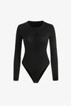 Classic Long-Sleeved Ribbed Knit Bodysuit with Elegant Button Detail 0