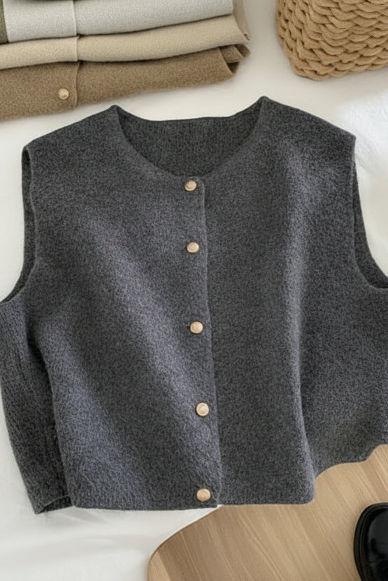 Comfortable Sleeveless Button-Up Crop Vest for Effortless Style 2