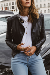Contemporary Black Leather Jacket with Stand Collar for Urban Style 0