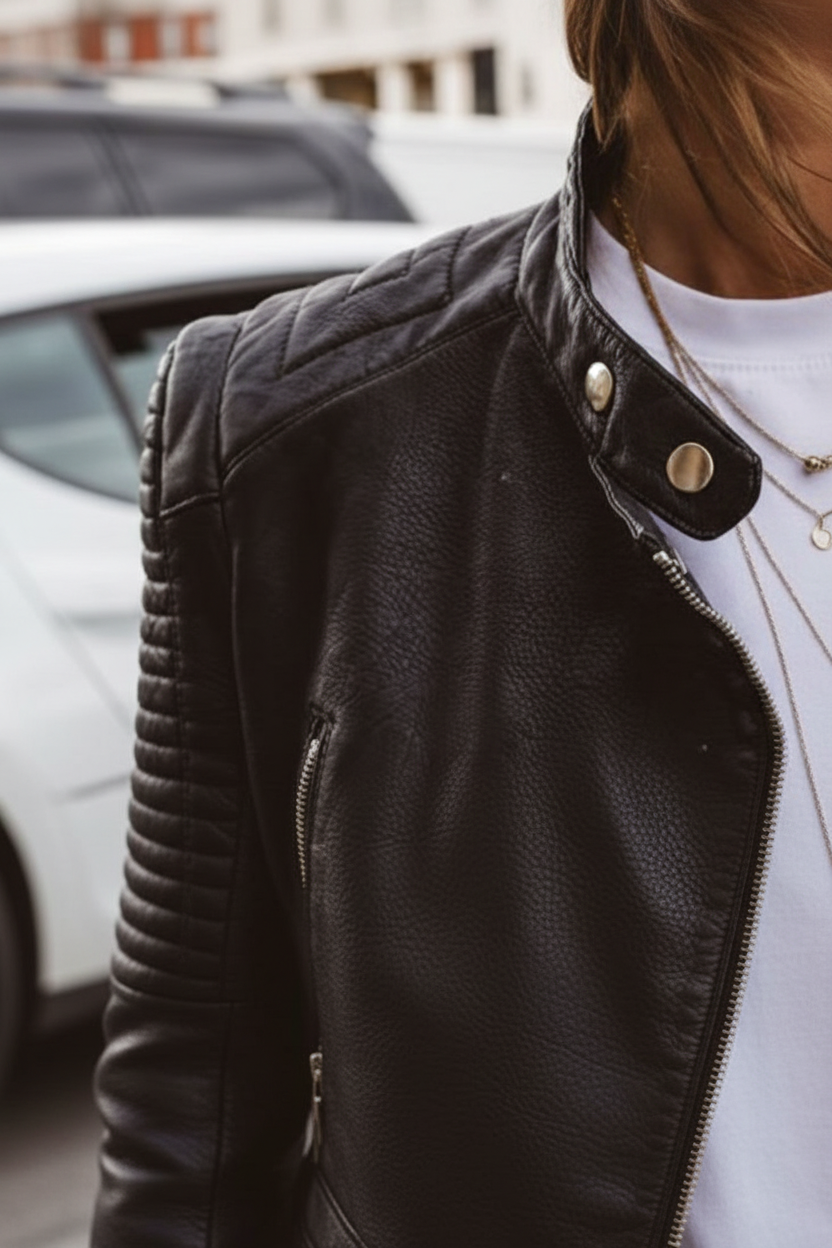 Contemporary Black Leather Jacket with Stand Collar for Urban Style 2