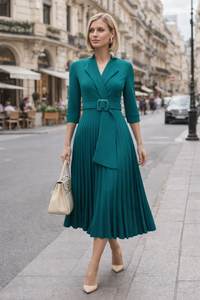 Taillenplissierte Midi Kleider Elegant
