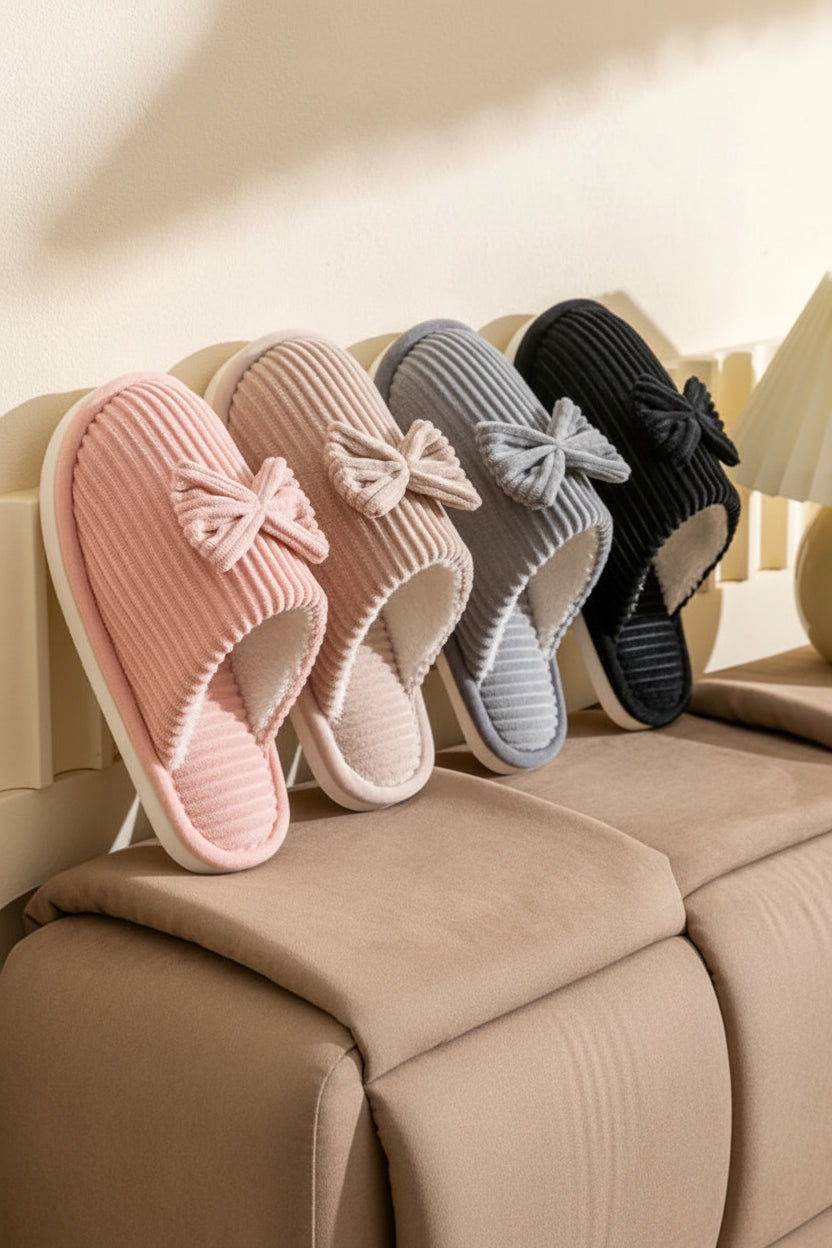 Cozy Bow Slippers - Lightweight and Soft Indoor Footwear for Fall/Winter 2