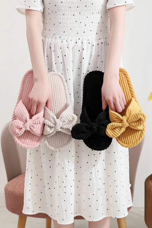 Cozy Corduroy Slippers with Butterfly-Knot Design & Anti-Slip EVA Sole 0