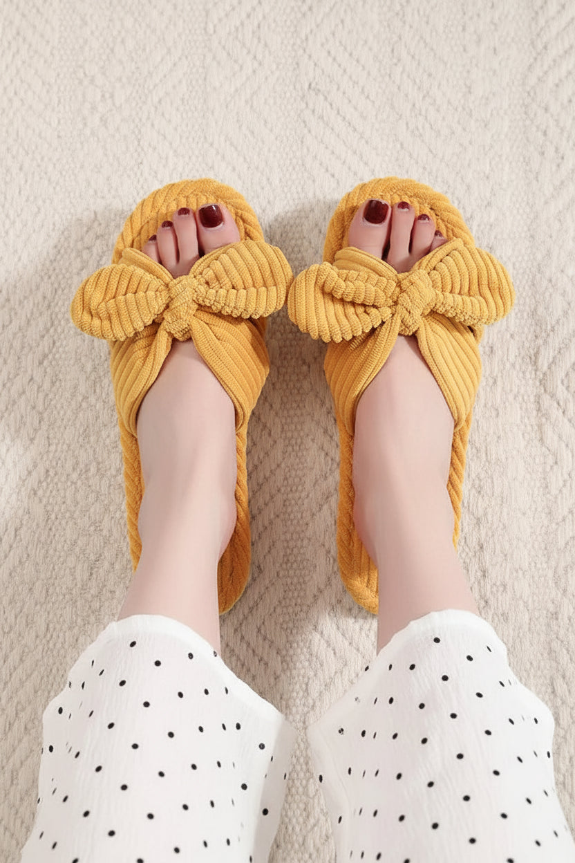 Cozy Corduroy Slippers with Butterfly-Knot Design & Anti-Slip EVA Sole 2