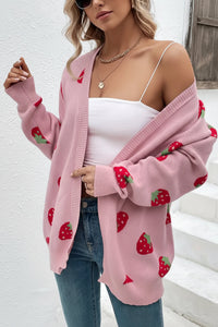 Cozy Open Heart Sweater with Playful Strawberry Print for Effortless Style 0