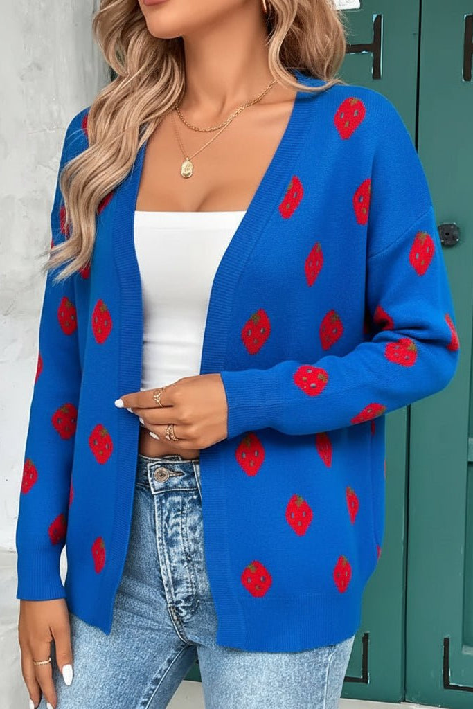 Cozy Open Heart Sweater with Playful Strawberry Print for Effortless Style 5