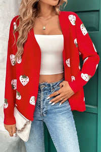 Cozy Open Heart Sweater with Playful Strawberry Print for Effortless Style 6