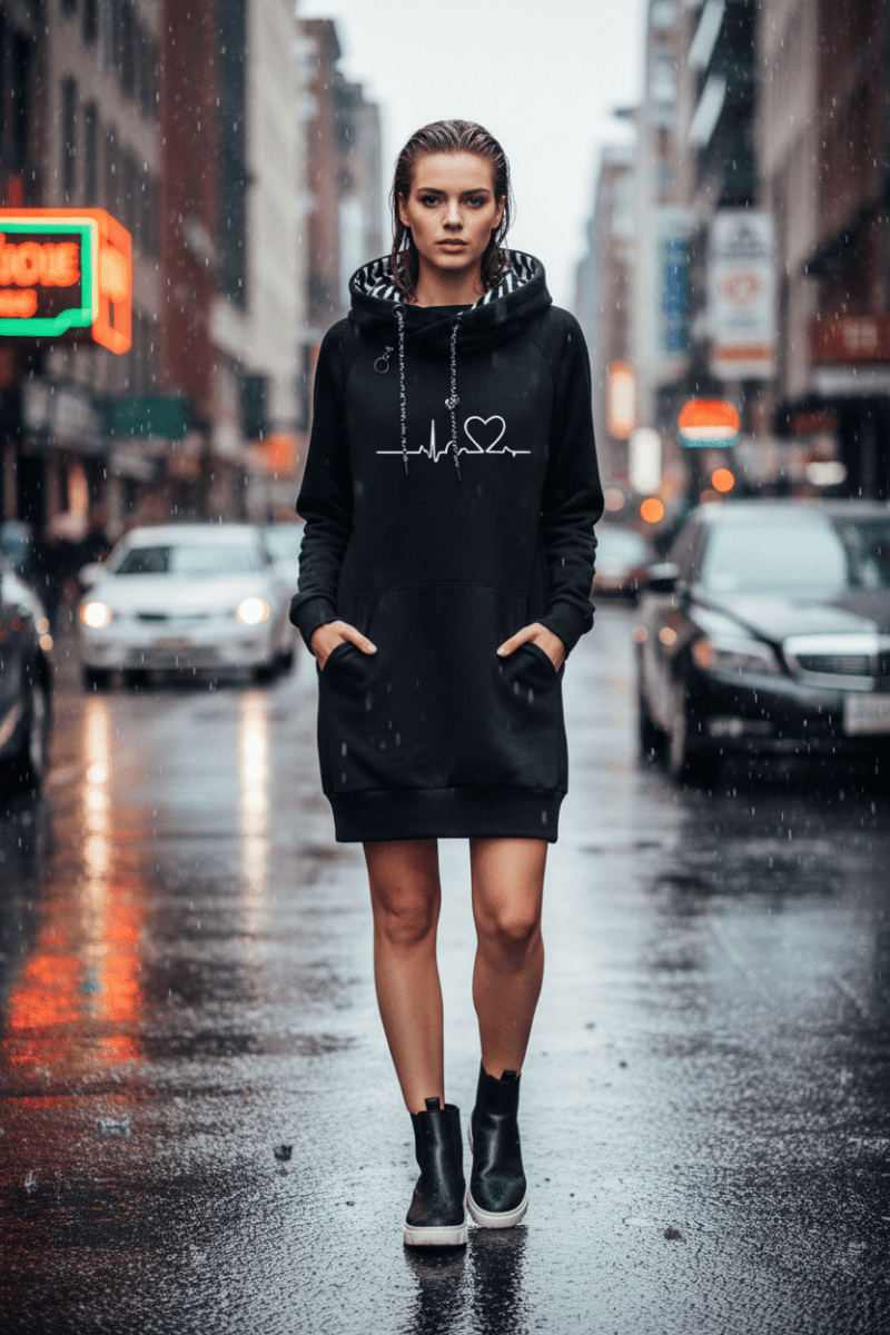 Cozy Oversized Hoodie with Bold Heartbeat Graphic 1