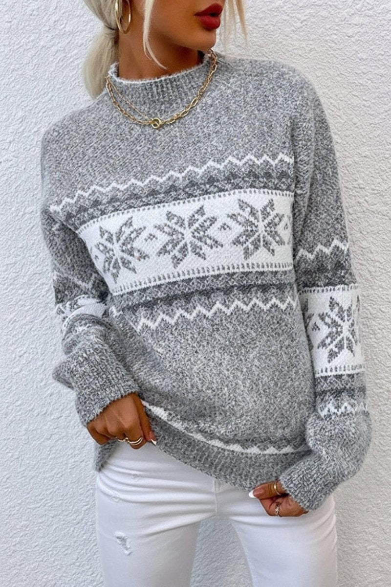Cozy Snowflake Knit Sweater with Elegant Turtleneck 0