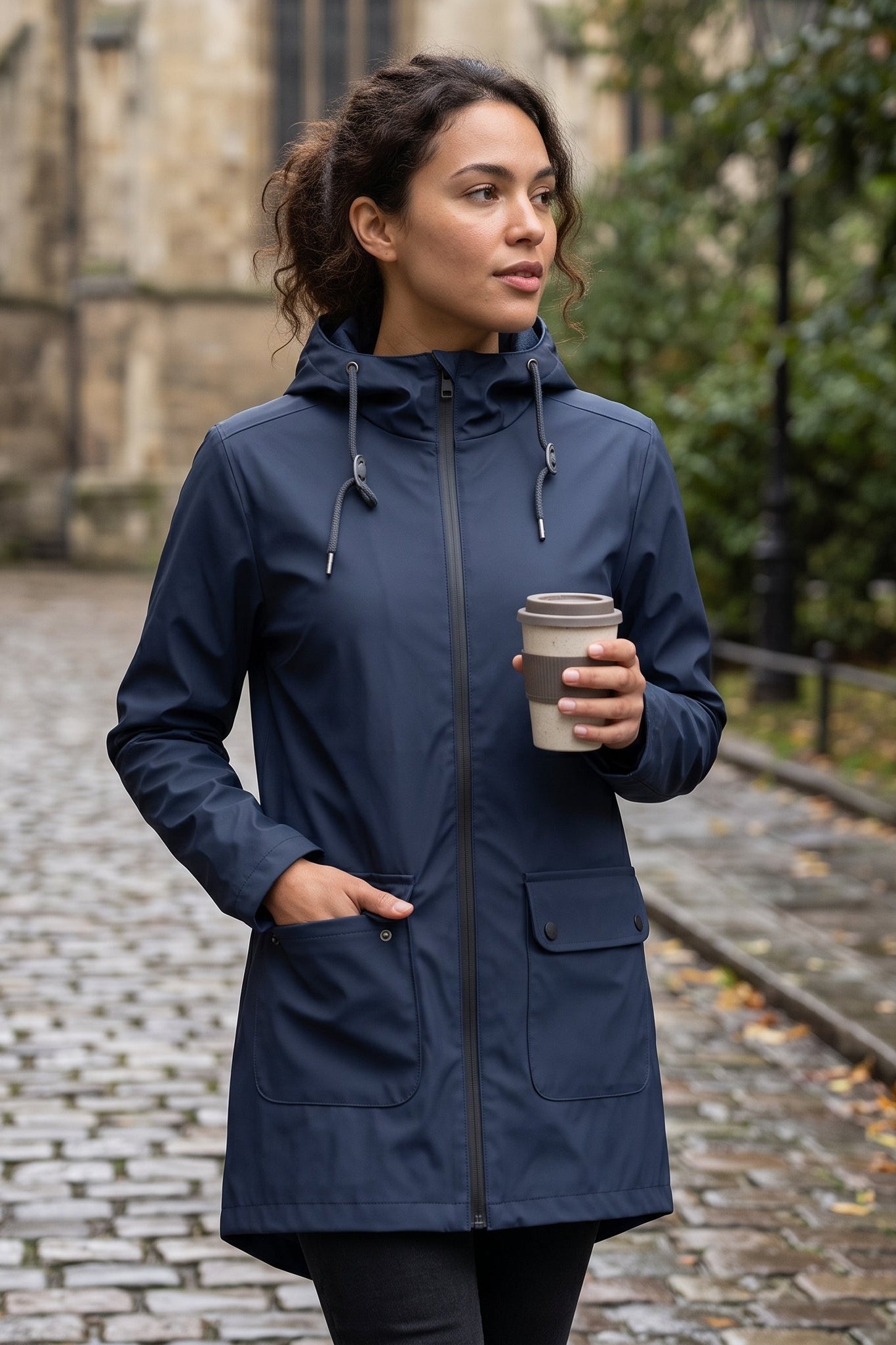 Hooded Longline Zip Front Utility Coat