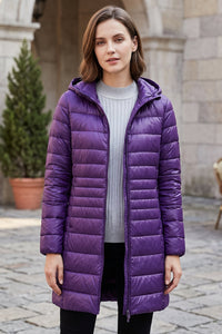 Hooded Quilted Zip Front Longline Coat