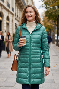 Hooded Quilted Zip Front Longline Coat